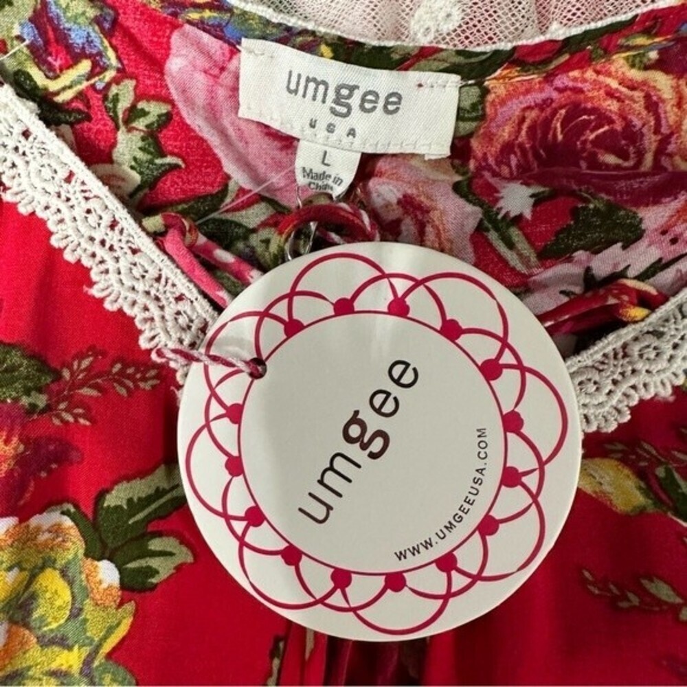 Umgee Floral Boho Top Size Large Blouse Cottagecore Lace Hem Flowy Women’s Top - Picture 13 of 16